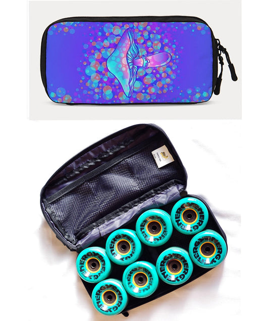 Roller Skates Wheel Bag Purpley-Blue with Mushroom Print
