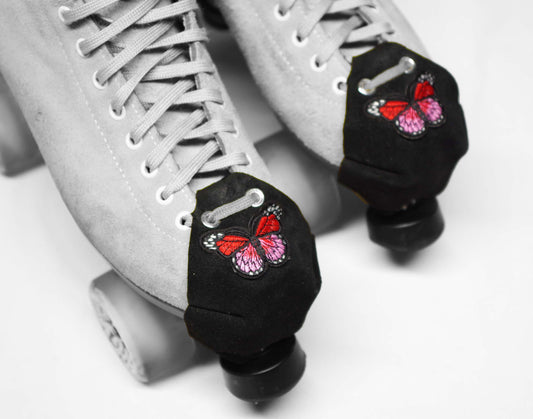 Durable Suede Toe Caps Black with Red and Pink Butterfly