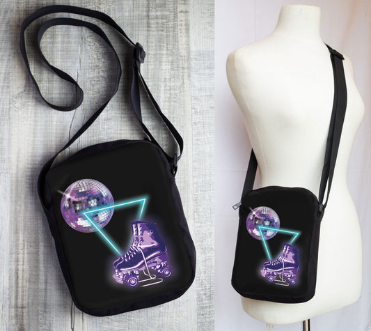 Cross Body Bag with Roller Skates and Disco Ball Messenger Pouch