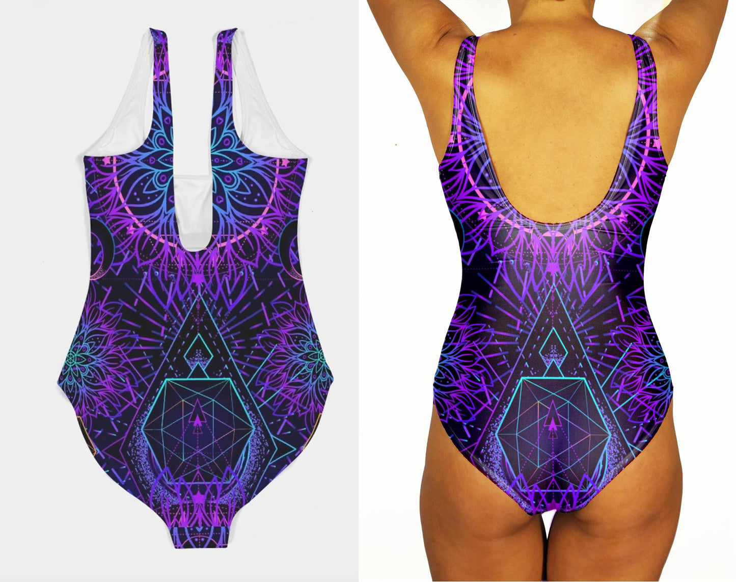 Trippy Mushroom on Sacred Geometry Festival Swimsuit