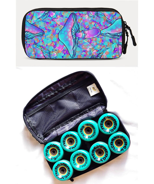 Roller Skates Wheel Bag Turquoise Mushroom Print