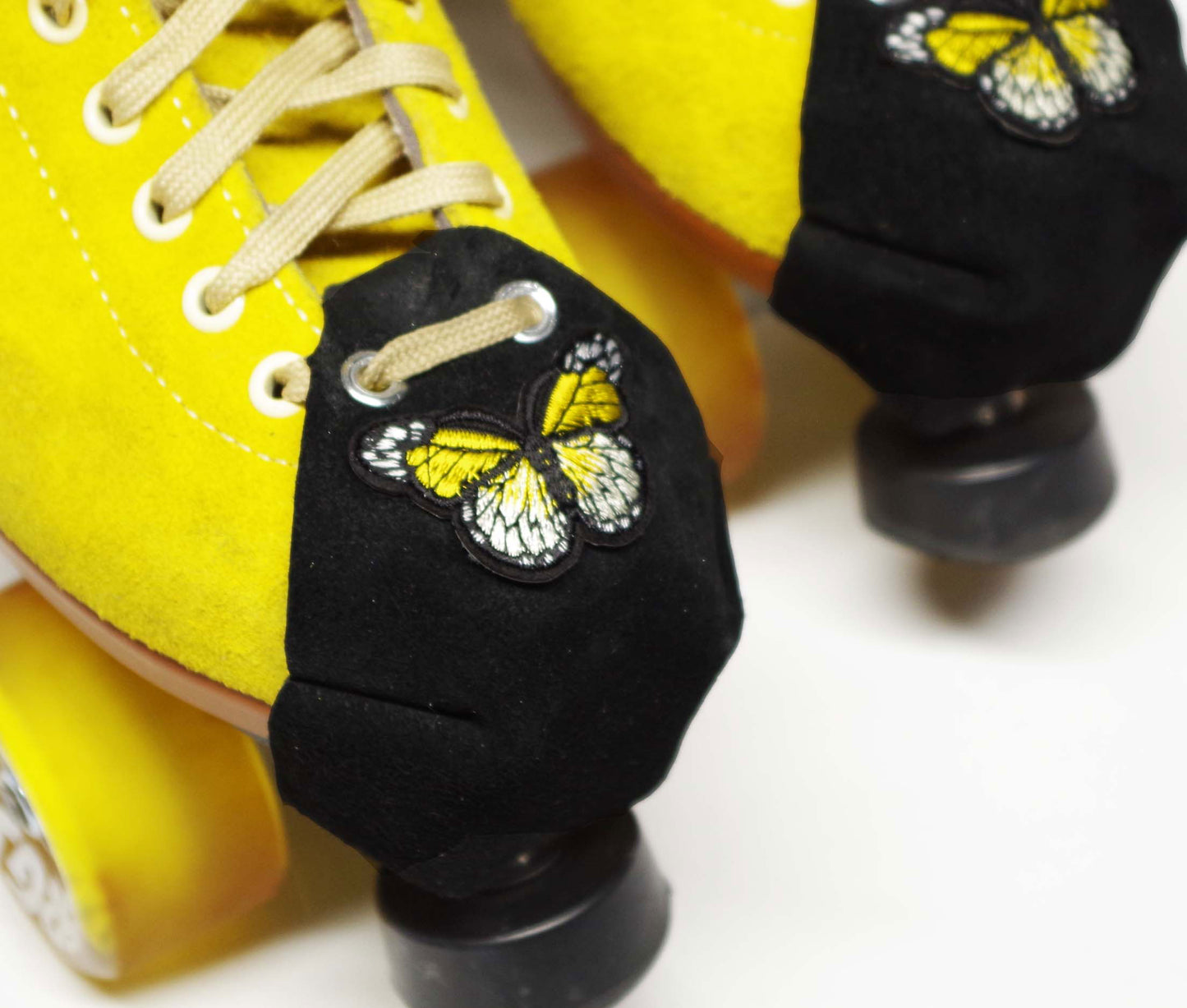 Durable Suede Toe Caps Black with Lemon Yellow Butterfly